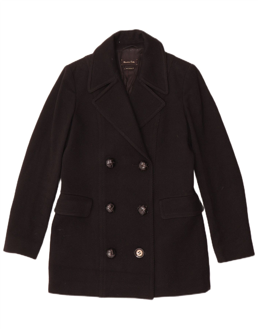 Massimo Dutti Womens Double Breasted Coat EU 38 Small Black Wool