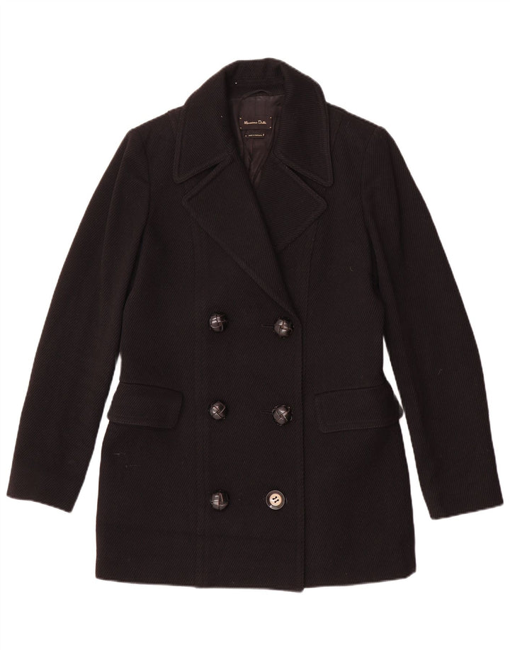 Massimo Dutti Womens Double Breasted Coat EU 38 Small Black Wool