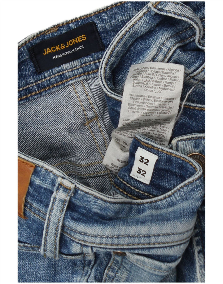 Jack & Jones Mens Distressed Straight Jeans W32 L32 Blue Cotton