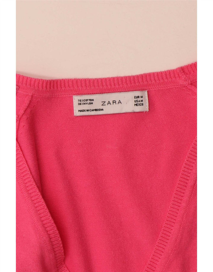 Zara Womens Cardigan Sweater UK 12 Medium Pink Cotton