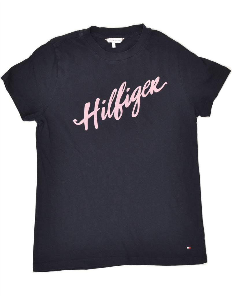 TOMMY HILFIGER Womens Graphic T-Shirt Top UK 10 Small Navy Blue Cotton | Vintage Tommy Hilfiger | Thrift | Second-Hand Tommy Hilfiger | Used Clothing | Messina Hembry 