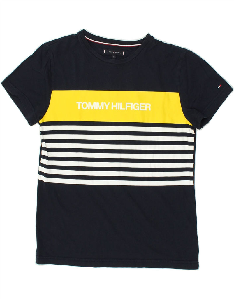 TOMMY HILFIGER Mens Graphic T-Shirt Top Medium Navy Blue Striped Cotton | Vintage Tommy Hilfiger | Thrift | Second-Hand Tommy Hilfiger | Used Clothing | Messina Hembry 