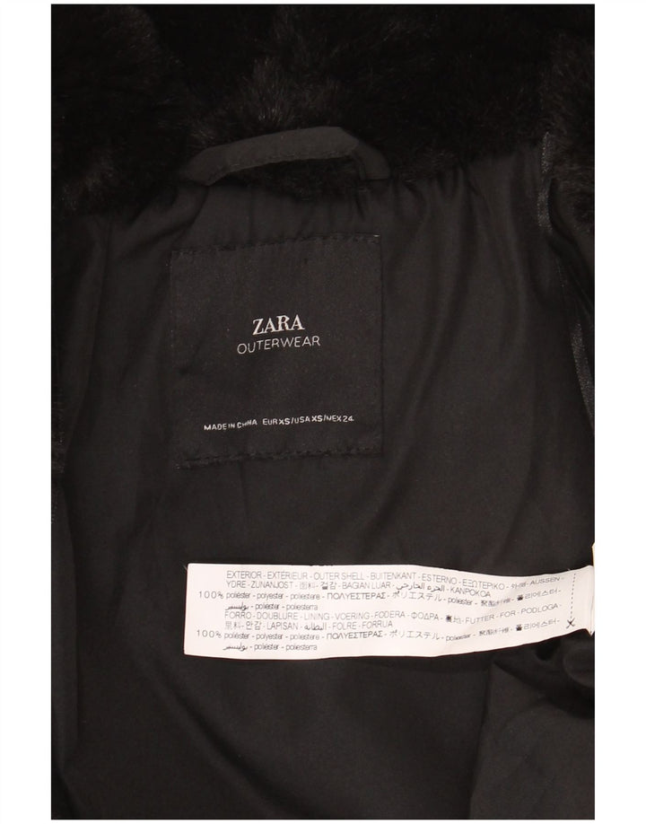 Zara Womens Faux Fur Jacket UK 6 XS Black Polyester