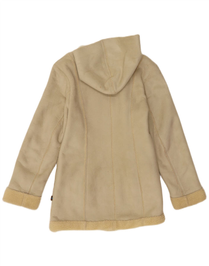 Vintage Womens Hooded Sherpa Jacket UK 14 Large Beige Polyester