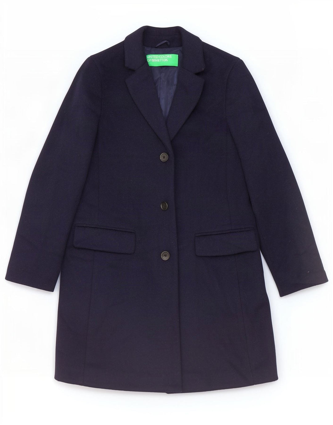 Benetton Womens Overcoat UK 8 Small Navy Blue Wool