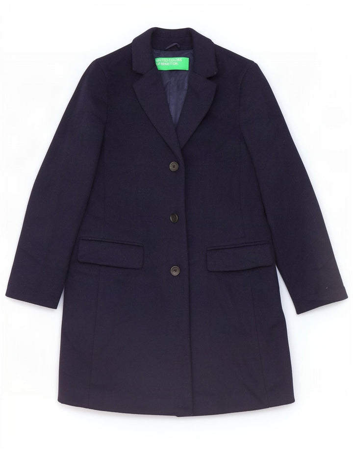 Benetton Womens Overcoat UK 8 Small Navy Blue Wool
