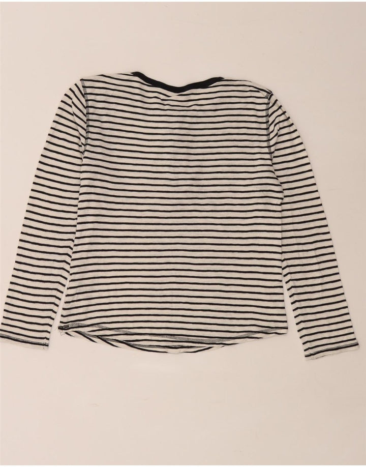Marks & Spencer Womens Top Long Sleeve UK 14 Medium  White Striped Cotton