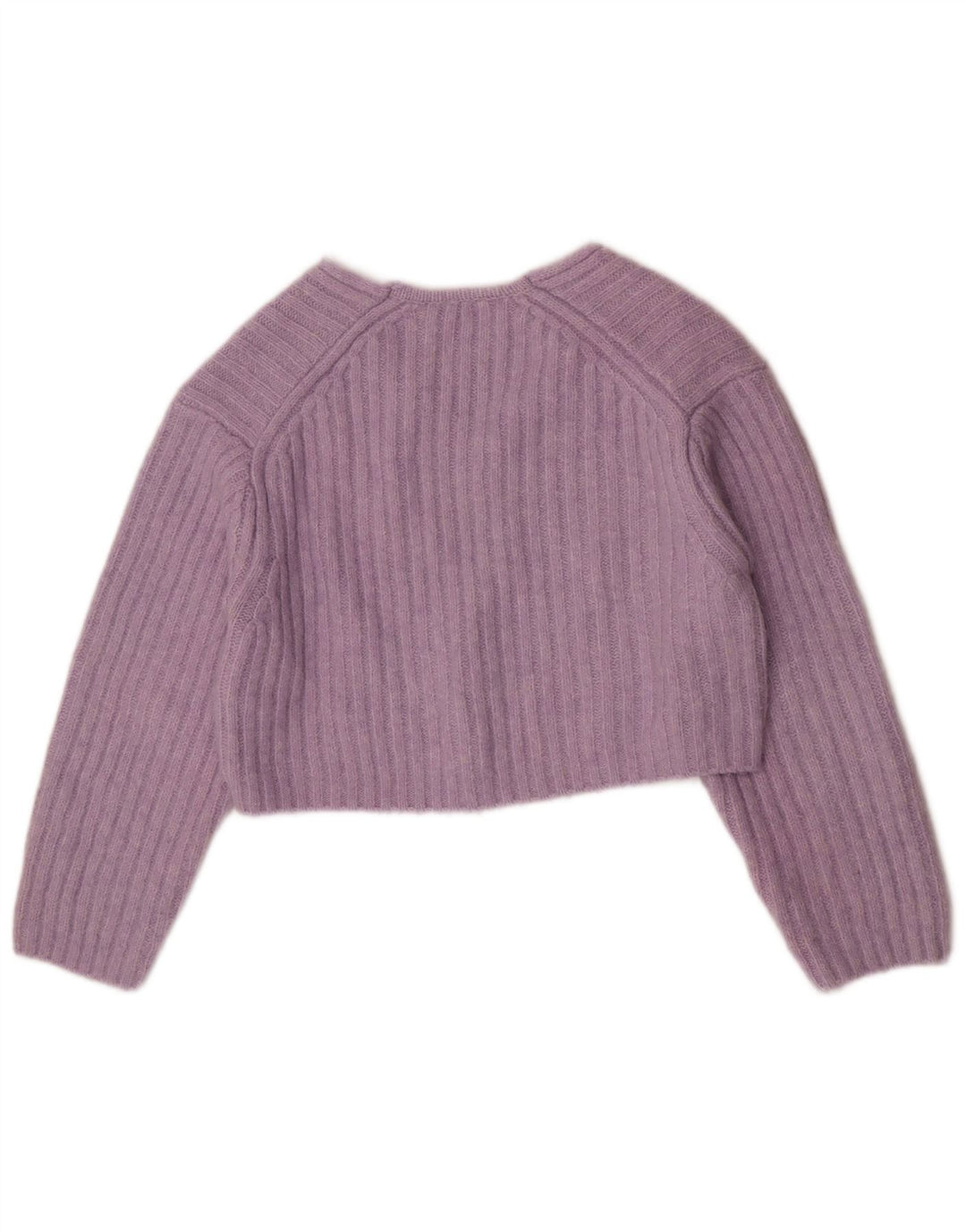 Zara Womens Crop V-Neck Jumper Sweater UK 14 Medium Purple Polyester