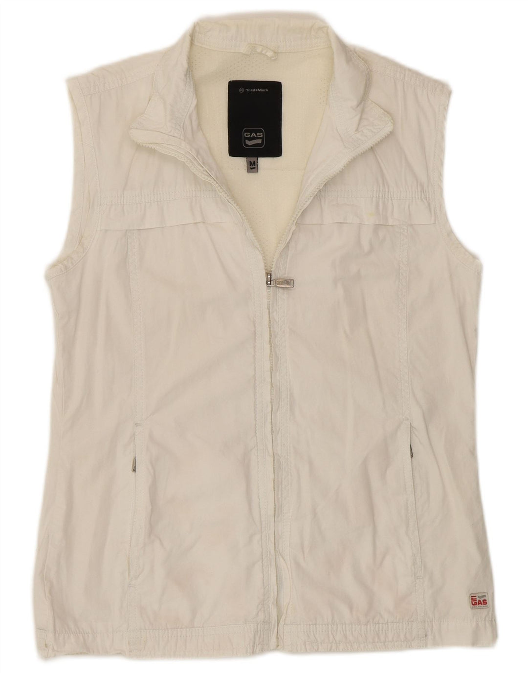 Gas Womens Sleeveless Tracksuit Top Jacket UK 14 Medium White Cotton