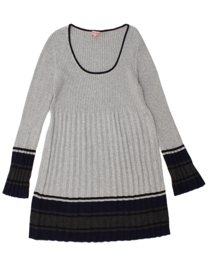 Phase Eight Womens Jumper Dress UK 14 Medium Grey Colourblock Cotton