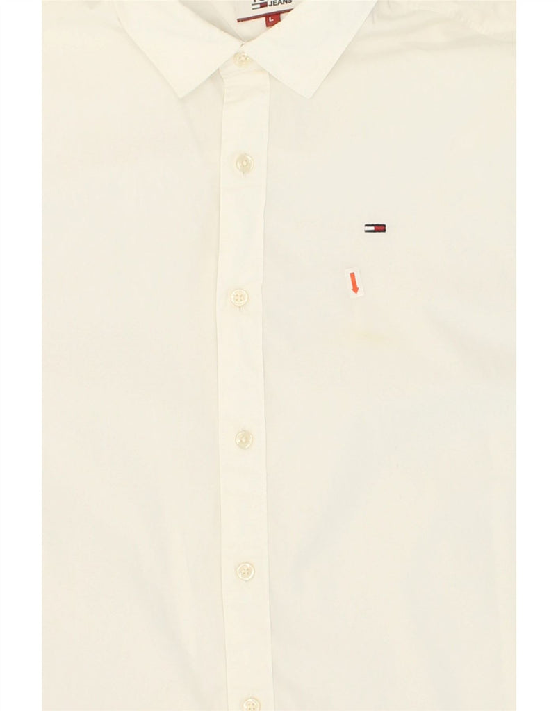 TOMMY JEANS Mens Shirt Large White Cotton | Vintage Tommy Jeans | Thrift | Second-Hand Tommy Jeans | Used Clothing | Messina Hembry 