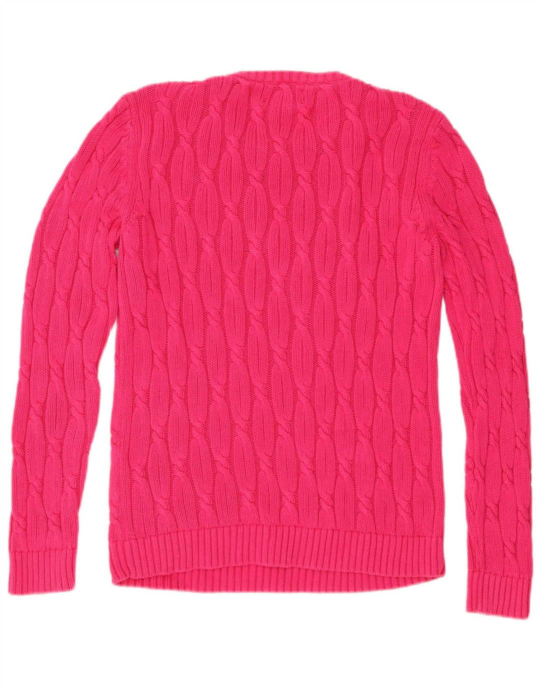 Lands End Womens Crew Neck Jumper Sweater UK 14 Medium Pink Cotton