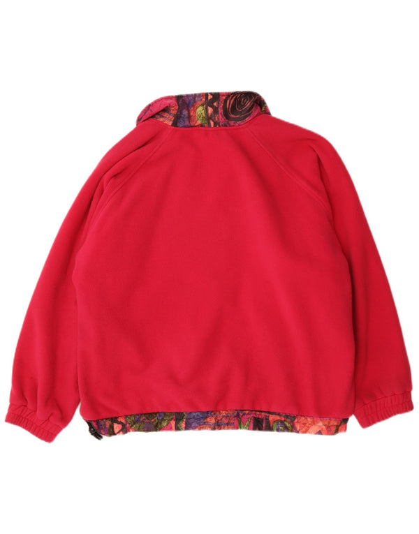 Vintage Womens Oversized Zip Neck Fleece Jumper UK 14 Medium Pink Geometric