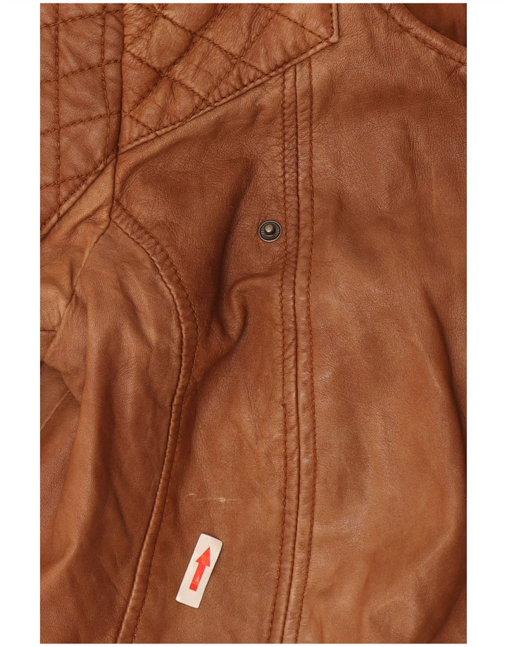 Esprit Womens Leather Jacket UK 10 Small Brown Leather