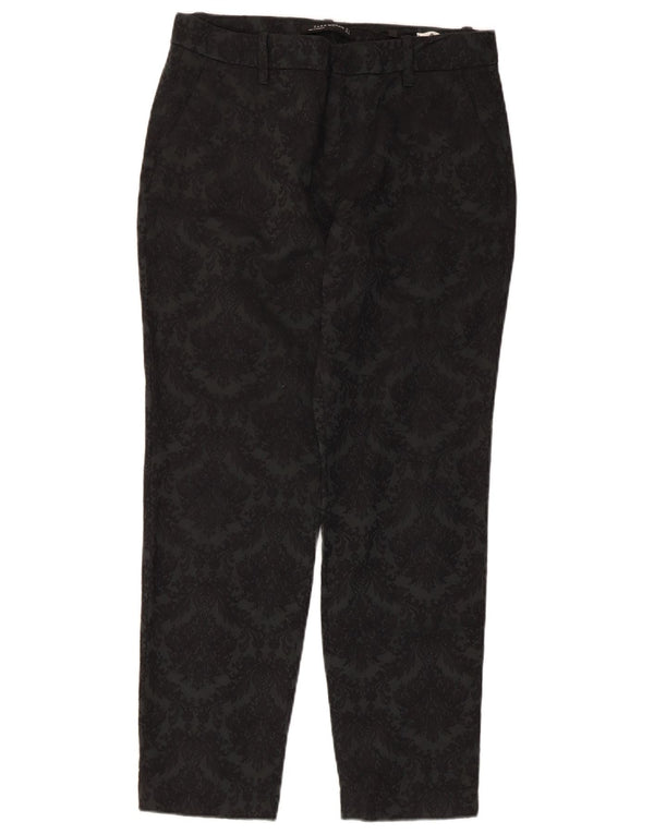 Zara Womens Straight Chino Trousers Medium W28 L27 Black Floral Cotton