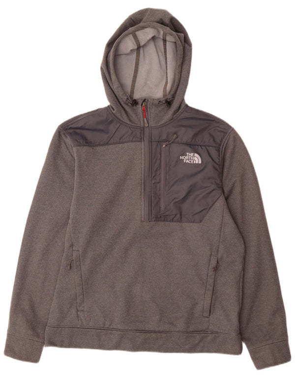 The North Face Mens Zip Neck Hoodie Jumper Large Grey Colourblock Polyester
