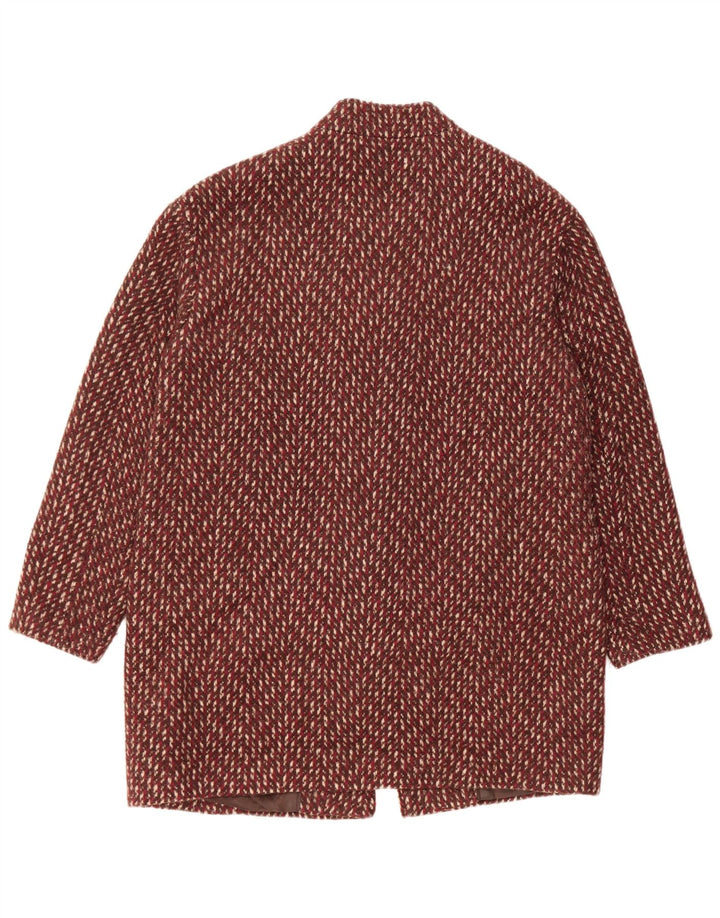 Marks & Spencer Womens Overcoat UK 14 Large Red Chevron Polyester