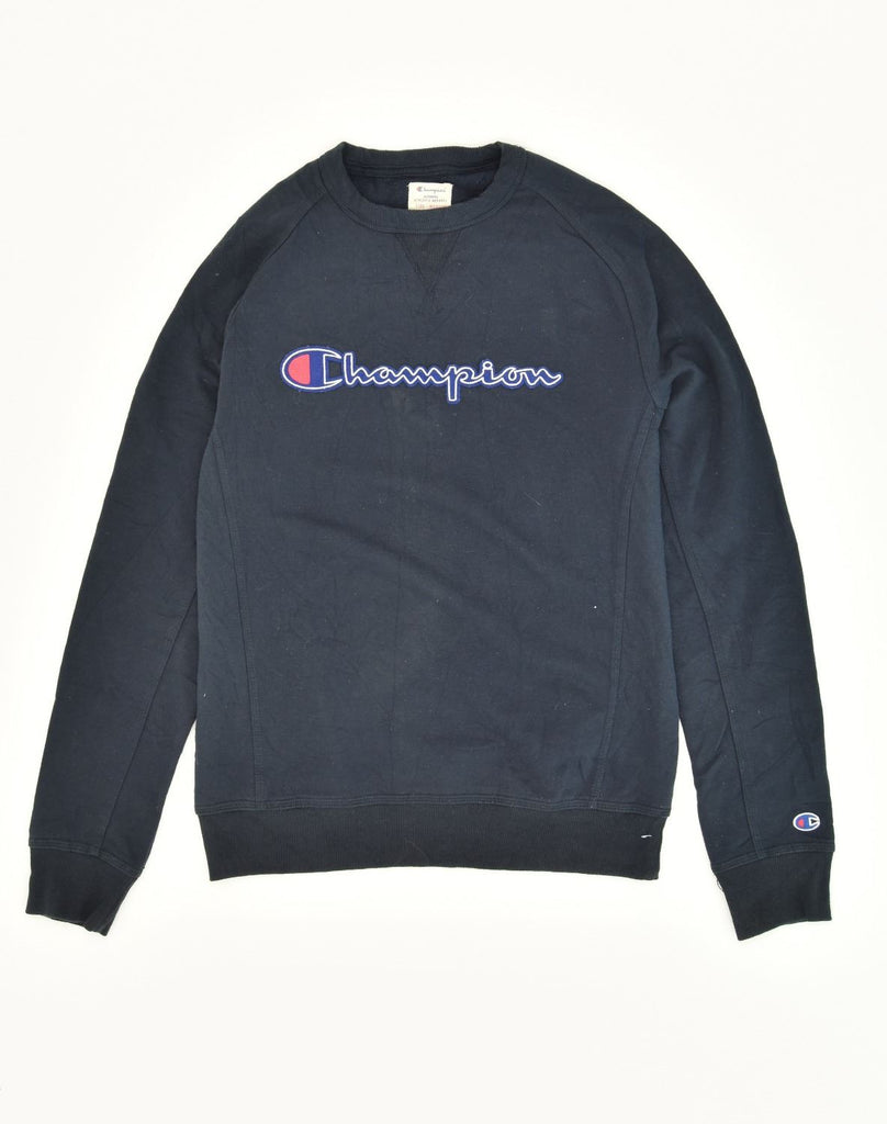 CHAMPION Mens Graphic Sweatshirt Jumper Medium Navy Blue Cotton | Vintage Champion | Thrift | Second-Hand Champion | Used Clothing | Messina Hembry 