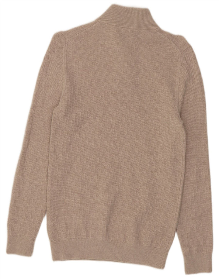 Reiss Mens Zip Neck Jumper Sweater Small Beige Merino Wool