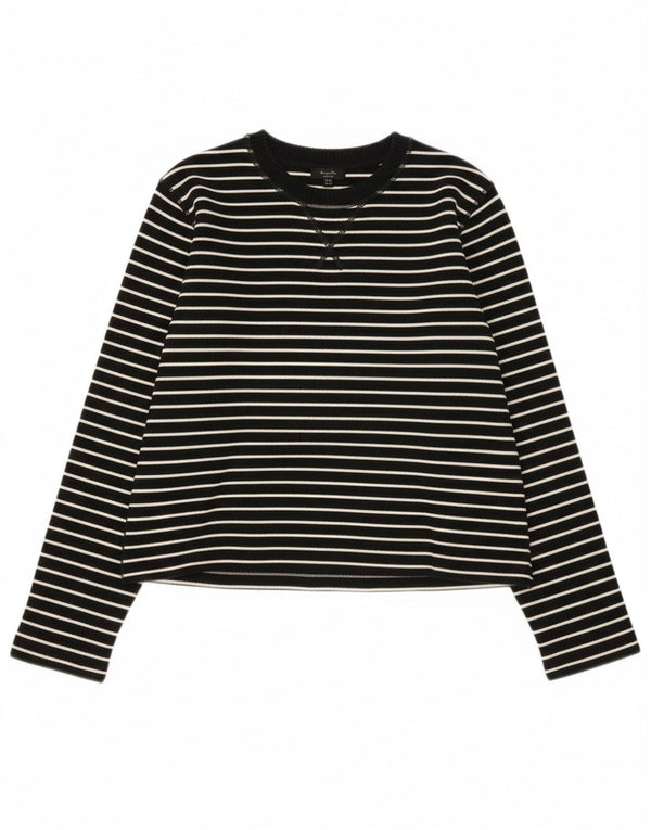 Massimo Dutti Womens Top Long Sleeve UK 14 Medium Black Striped Cotton