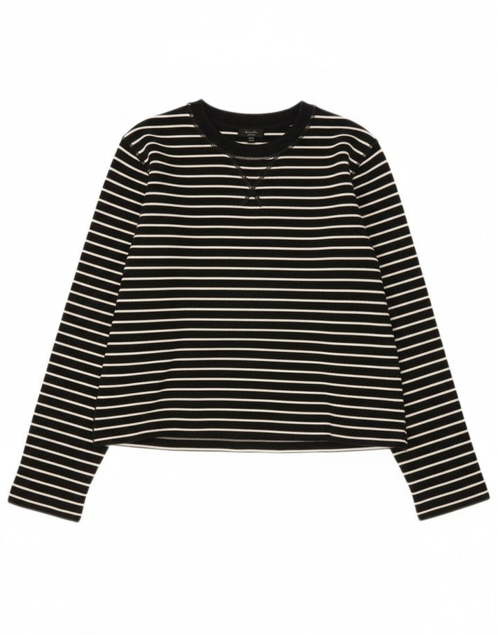 Massimo Dutti Womens Top Long Sleeve UK 14 Medium Black Striped Cotton