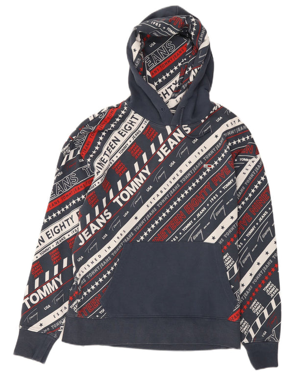 TOMMY HILFIGER Mens Graphic Hoodie Jumper Small Navy Blue Cotton
