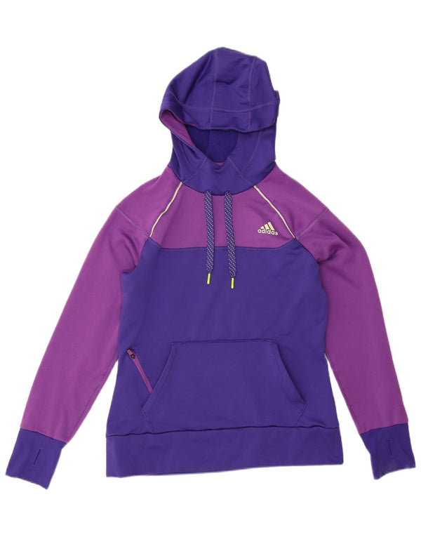 Adidas Womens Climawarm Hoodie Jumper UK 12/14 Medium Purple Colourblock