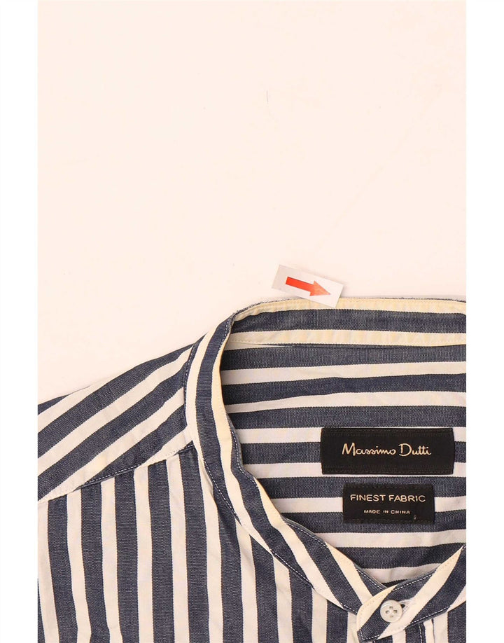 Massimo Dutti Mens Shirt 2XL Navy Blue Striped