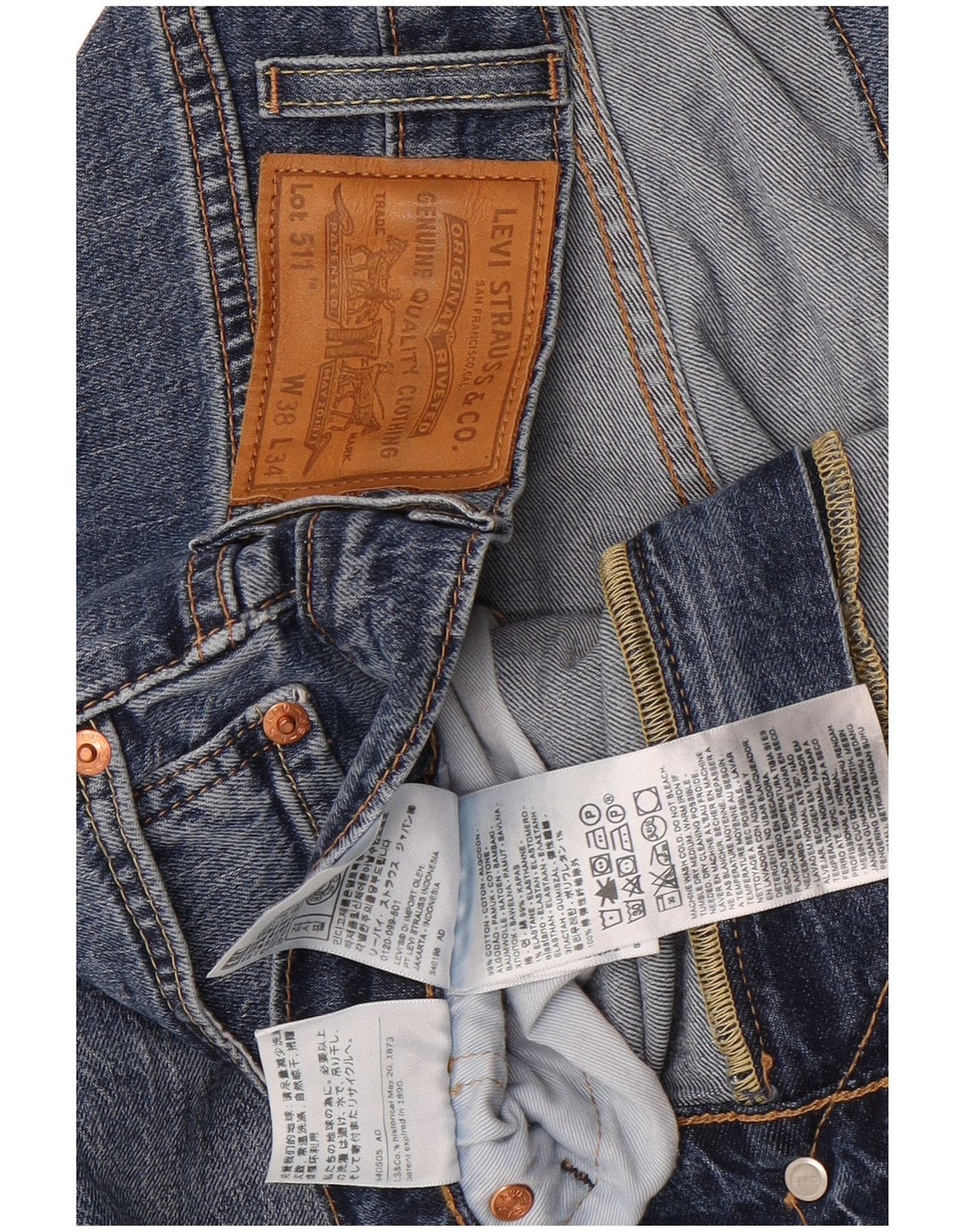 Levi's Mens 511 Slim Jeans W38 L26 Blue Cotton