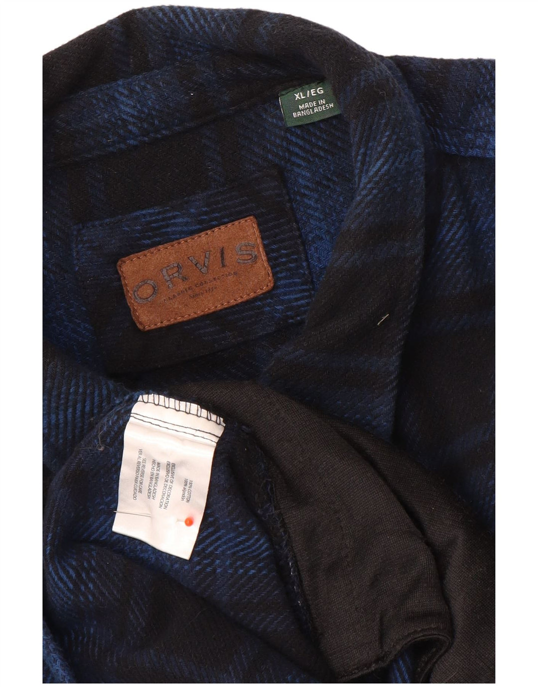 Orvis Mens Flannel Shirt XL Navy Blue Check Cotton