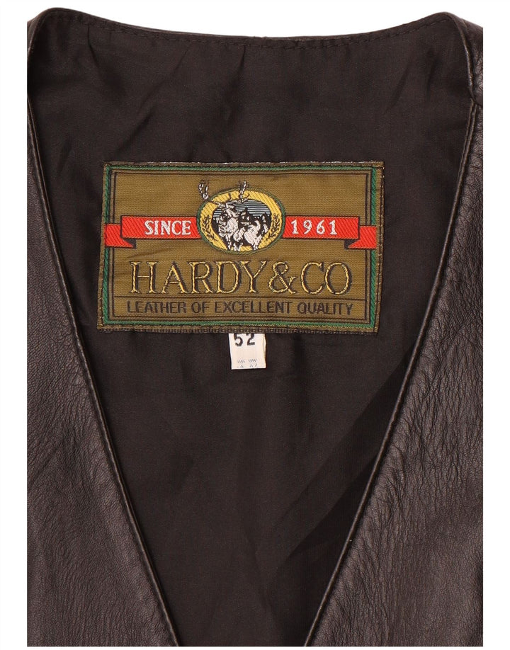 Vintage Mens Leather Waistcoat IT 52 Large Black Leather
