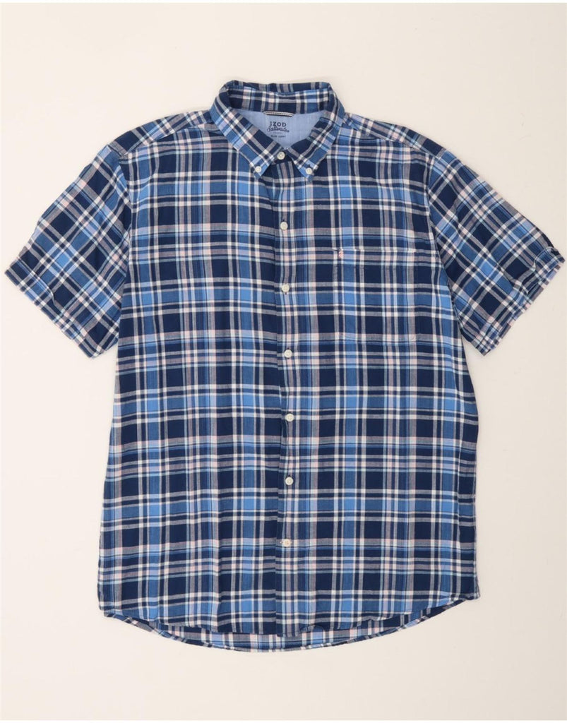 IZOD Mens Salt Water Short Sleeve Shirt Large Blue Check Cotton Vintage Izod and Second-Hand Izod from Messina Hembry 