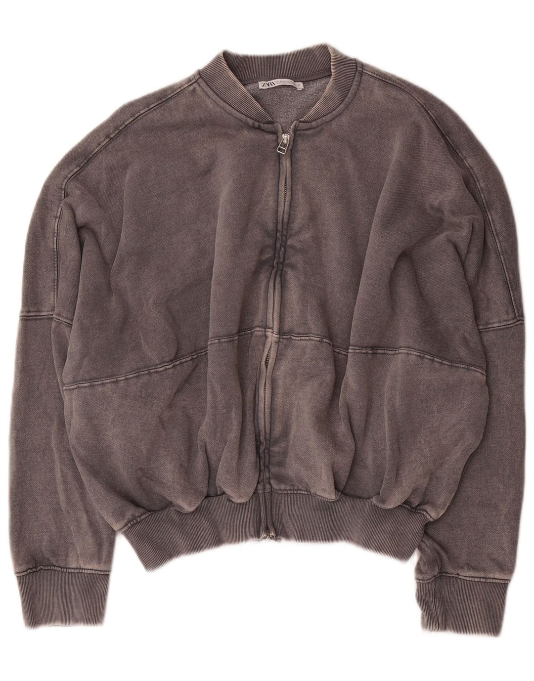 Zara Womens Crop Oversized Tracksuit Top Jacket UK 10 Small Grey Cotton