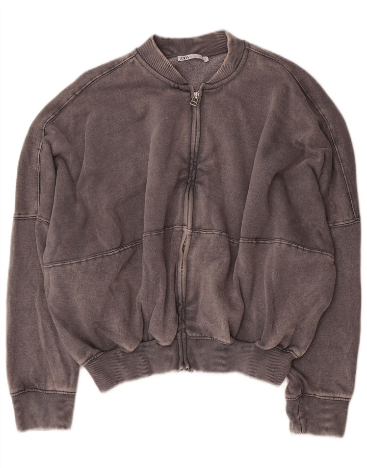 Zara Womens Crop Oversized Tracksuit Top Jacket UK 10 Small Grey Cotton