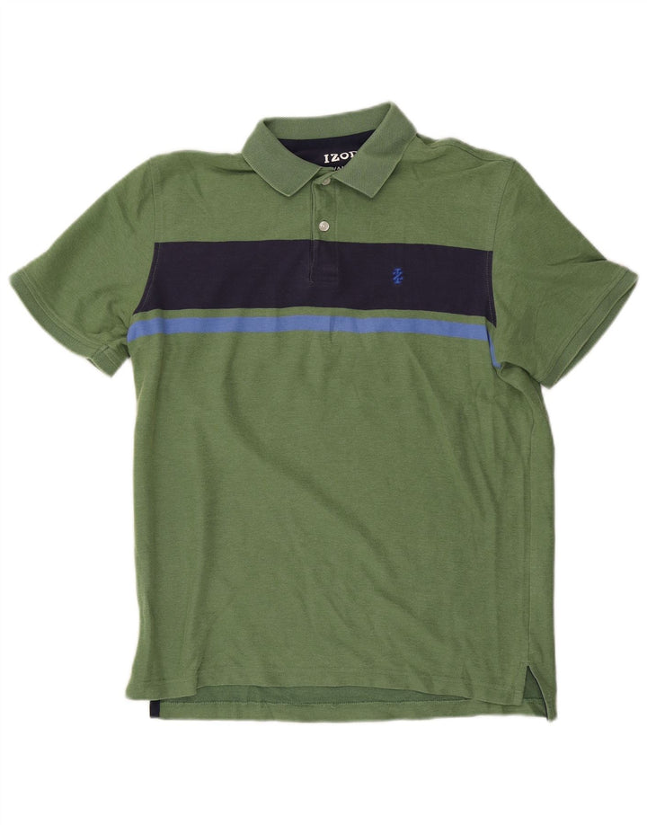 IZOD Mens Polo Shirt Medium Green Colourblock Cotton
