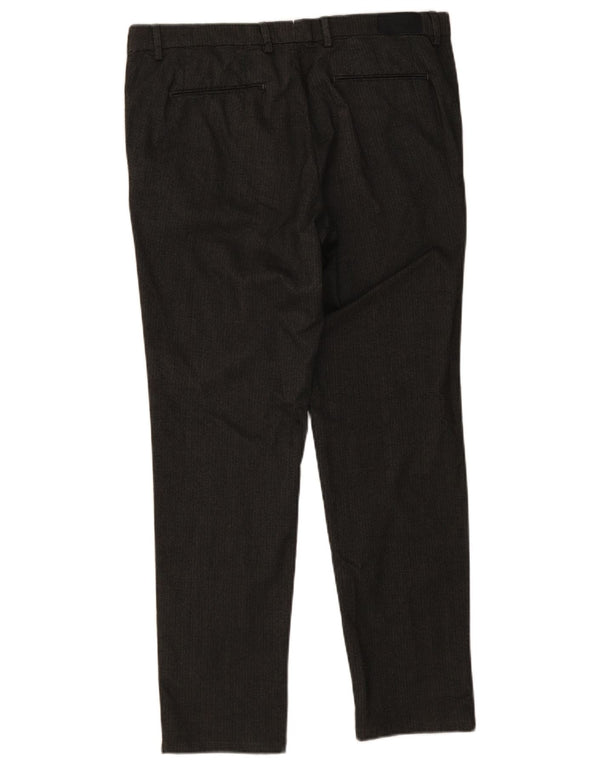 Trussardi Mens Slim Chino Trousers IT 52 XL W36 L31 Grey Herringbone Cotton