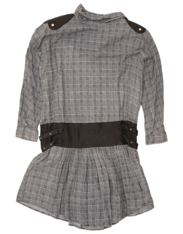 Casablanca Womens Long Sleeve Drop Waist Dress UK 12 Medium Grey Check