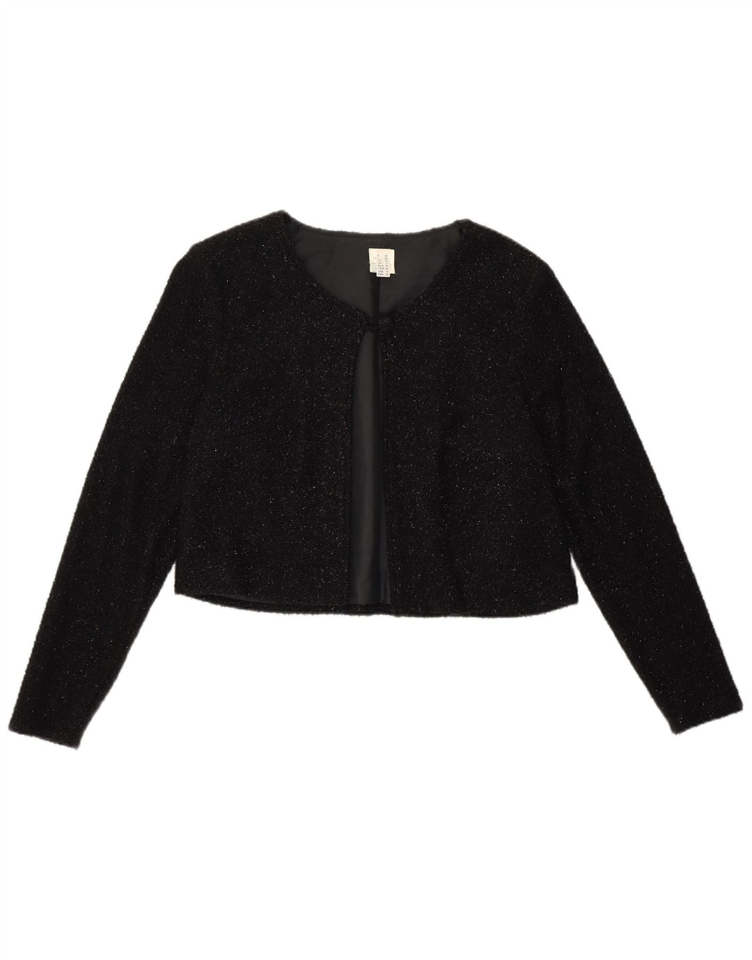 VINTAGE Womens Bolero Jacket UK 12 Medium Black Flecked Nylon