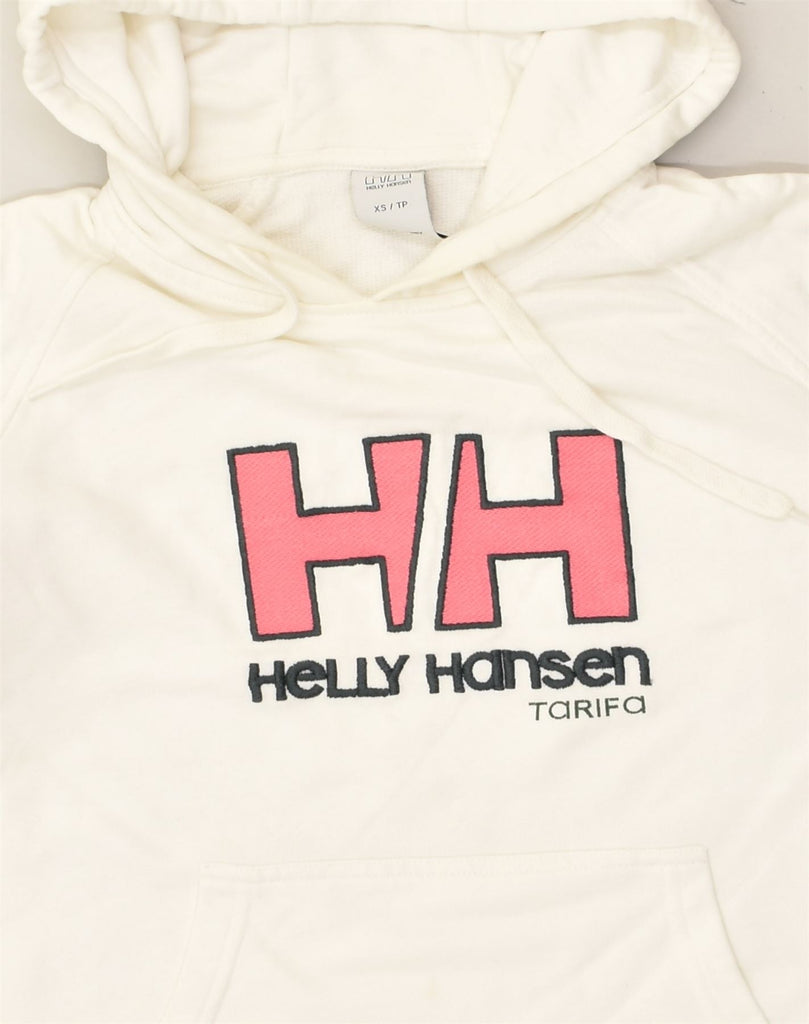 HELLY HANSEN Womens Graphic Hoodie Jumper UK 4 XS White Cotton | Vintage Helly Hansen | Thrift | Second-Hand Helly Hansen | Used Clothing | Messina Hembry 