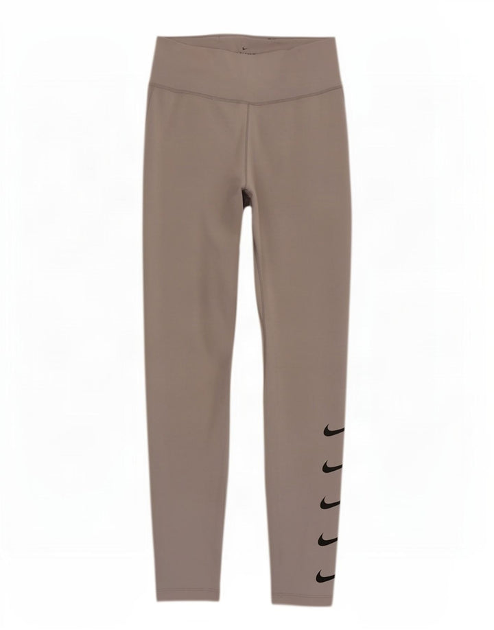 Nike Womens Dri Fit Graphic Leggings UK 12 Medium Grey Polyester