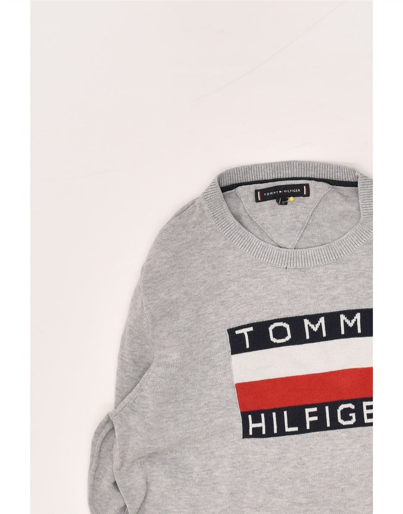 TOMMY HILFIGER Boys Graphic Crew Neck Jumper Sweater 11-12 Years Grey | Vintage Tommy Hilfiger | Thrift | Second-Hand Tommy Hilfiger | Used Clothing | Messina Hembry 