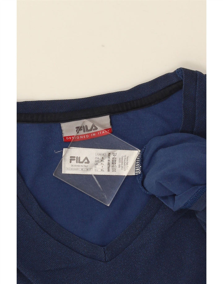 Fila Mens T-Shirt Top XL Blue Herringbone Cotton