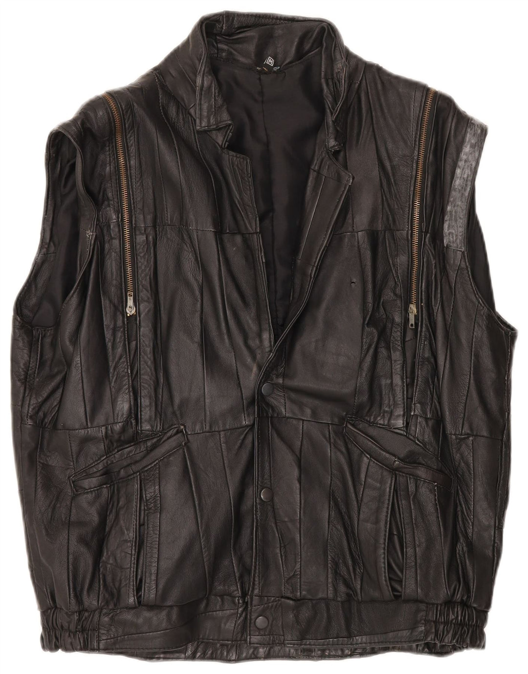 VINTAGE Mens Leather Gilet UK 38 Medium Black Patchwork
