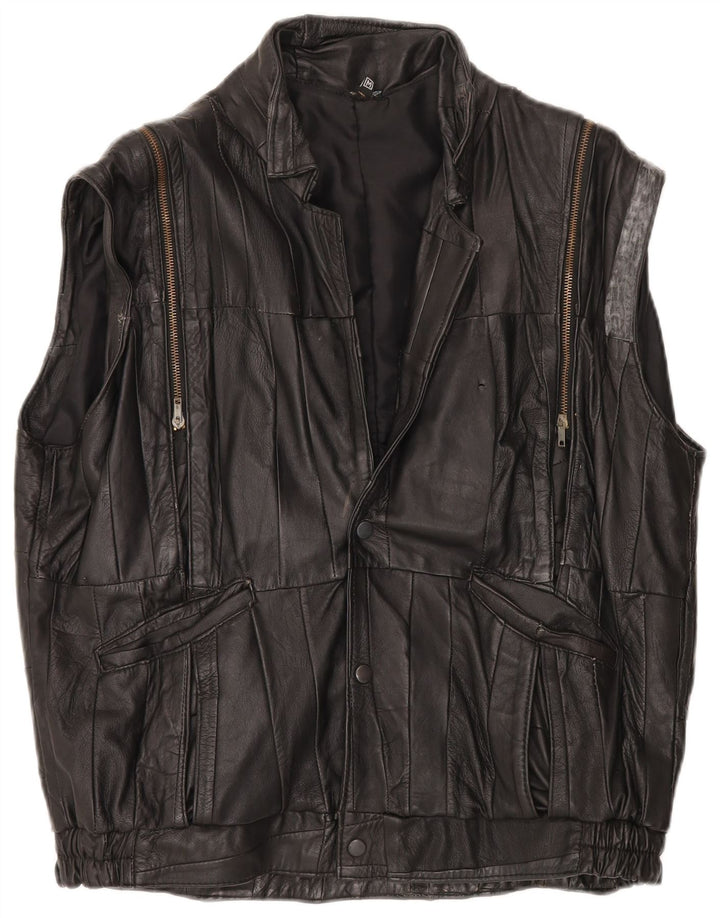 VINTAGE Mens Leather Gilet UK 38 Medium Black Patchwork