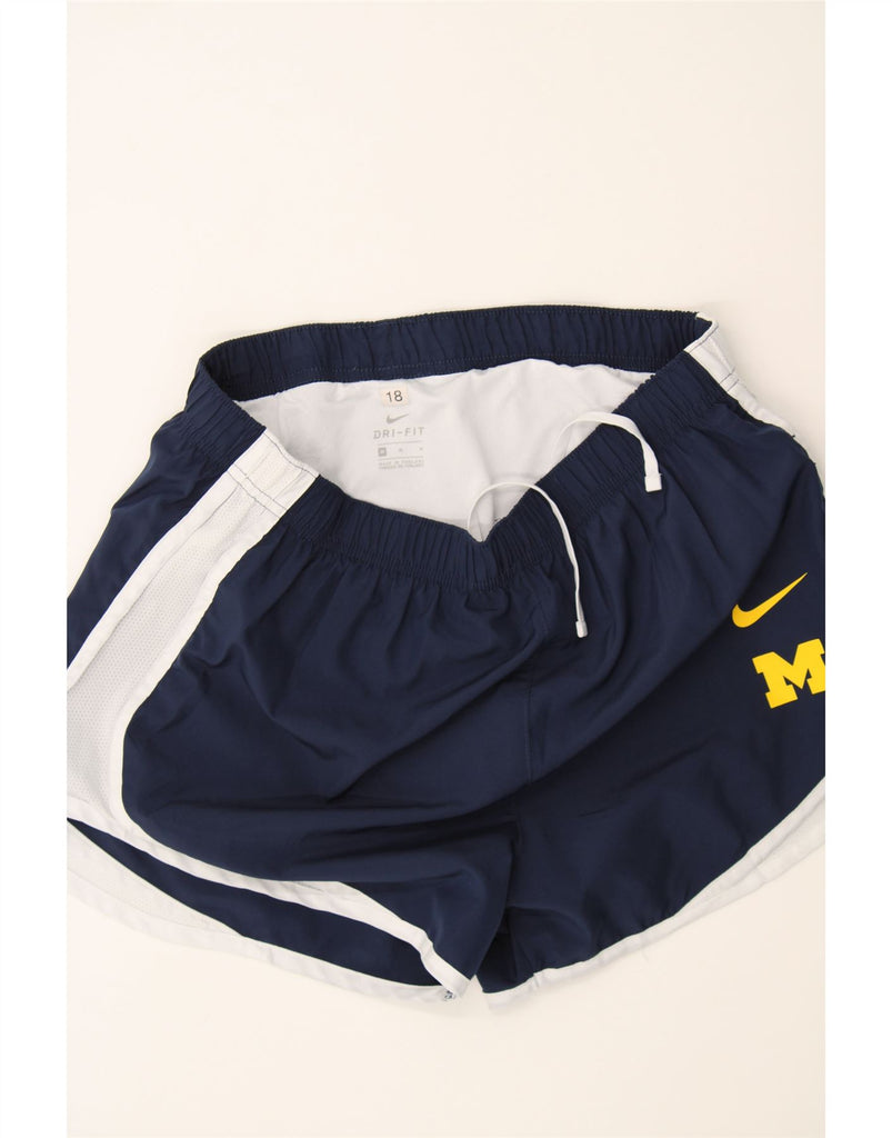 NIKE Womens Dri Fit Sport Shorts UK 14 Medium  Navy Blue Colourblock Vintage Nike and Second-Hand Nike from Messina Hembry 