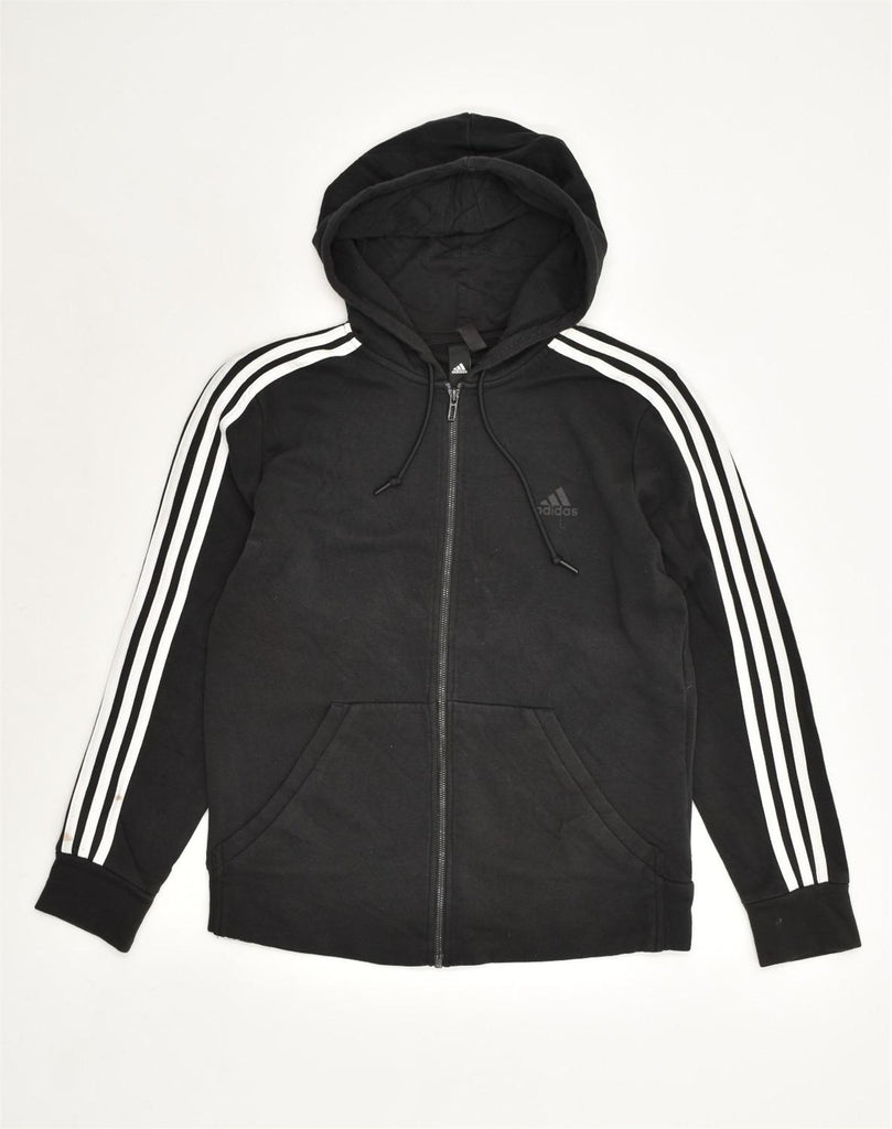 ADIDAS Womens Zip Hoodie Sweater UK 12-14 Medium Black Cotton | Vintage Adidas | Thrift | Second-Hand Adidas | Used Clothing | Messina Hembry 