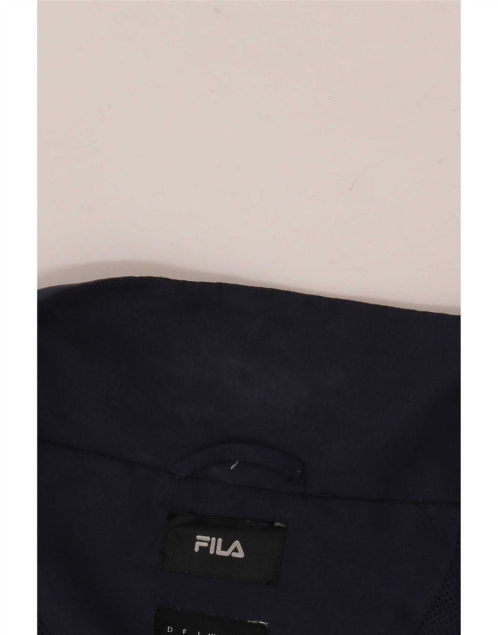 Fila Mens Loose Fit Bomber Jacket UK 38 Medium Navy Blue Striped Polyester
