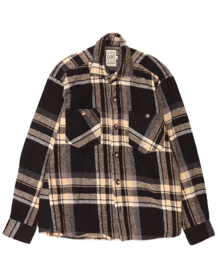 Vintage Mens Flannel Shirt Size 38 Medium Black Check Cotton