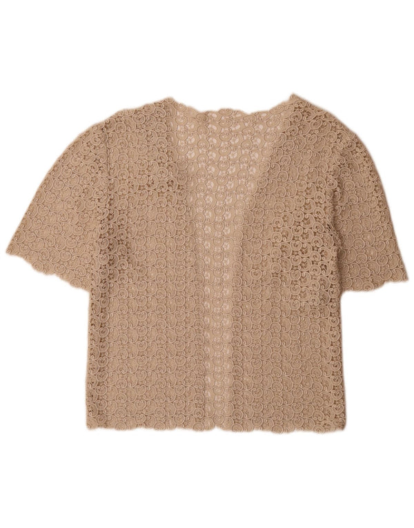 Vintage Womens Open Cardigan Top UK 12 Medium Beige Paisley
