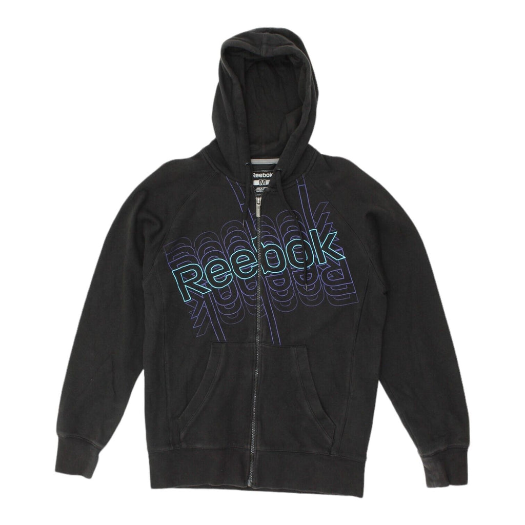 Reebok Mens Black Full Zip Spellout Logo Hoodie | Vintage Sportswear Hoody VTG | Vintage Messina Hembry | Thrift | Second-Hand Messina Hembry | Used Clothing | Messina Hembry 